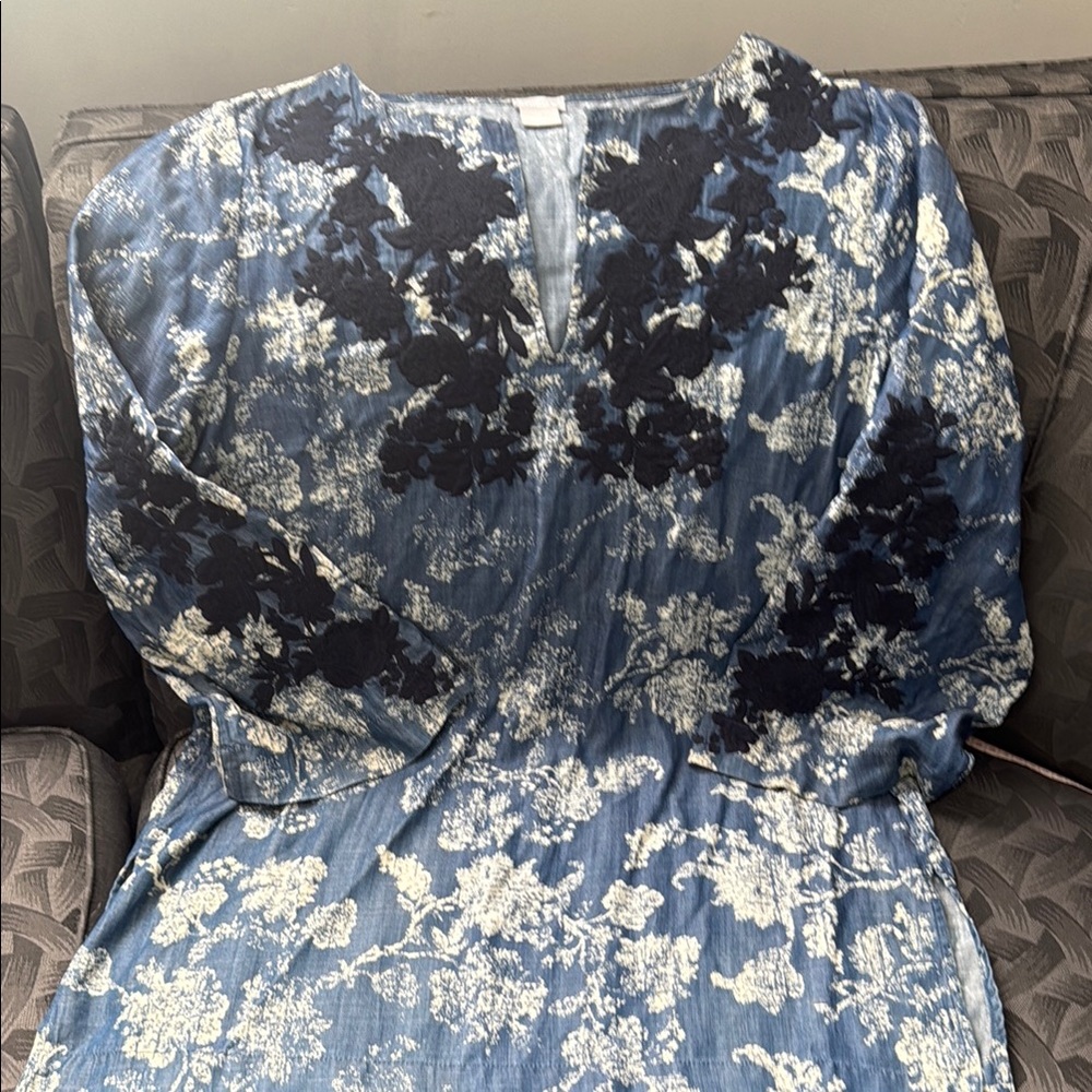 Floral Blue and Black Women's Dress